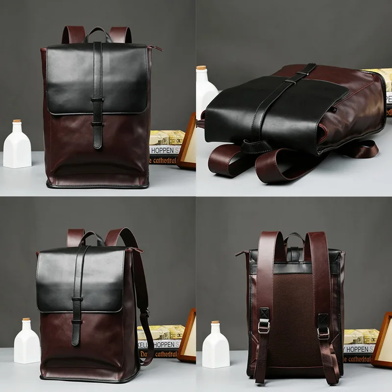 Retro Leather Backpacks Business Men Laptop Backpack Travel Casual Daypacks Teenager Schoolbags Shoulder Bag Mochila Male