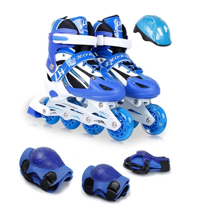 1 комплект встроенные Детские подростковые ледяные обувь для скейтборда Регулируемые моющиеся ПУ колеса Patines 3 - Цвет: Blue set M EU35-38