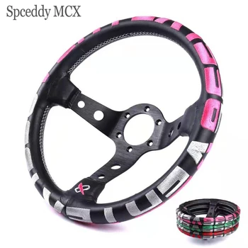 

Spceddy MCX Universal 13 Inch Genuine Leather Racing Steering Wheel Embroidery Drift Sport Racing Steering Wheel Leather SW20S02