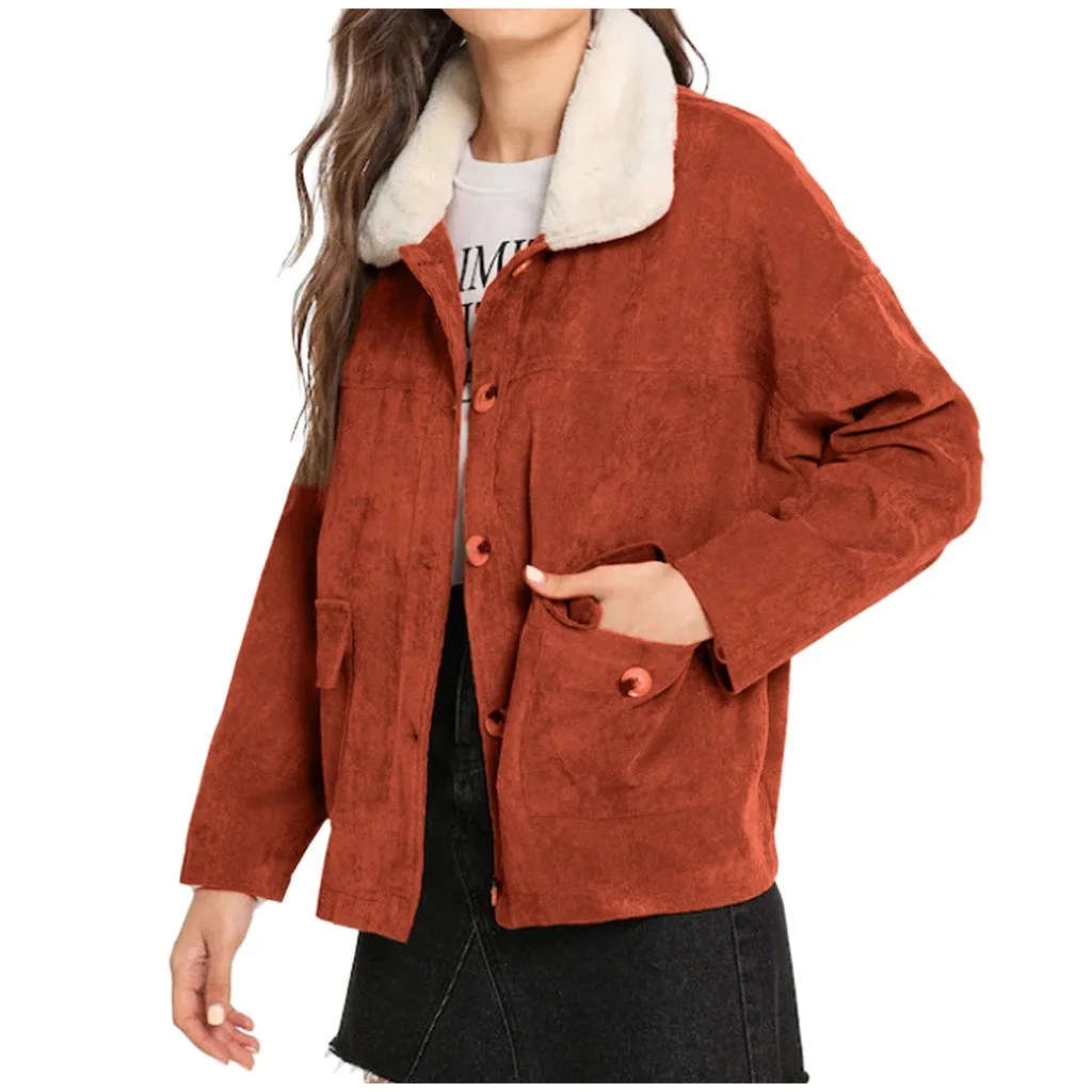 

Women Solid Turn-down Collar Jean Jacket Elegent Fur collar Loose Casual Modis Women Coats Female outwear Denim Feminine #B