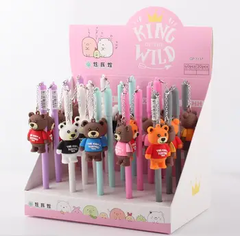 

20 pcs/lot Creative Bear Animal Pendant Gel Pen Cute 0.5 mm black Ink signature Pen Promotional Gift Stationery School Supplies