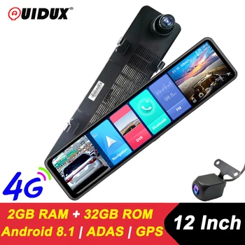 

QUIDUX 12 Inch 4G Android Rearview Mirror Car DVR FHD 1080P GPS WIFI ADAS Dash Cam Dual Lens Recorder Auto Camera Registrar DVRs