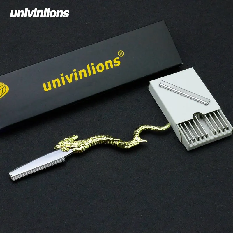

univinlions stainless dragon straight razor blade barber thinning razor hairdressing salon razors hair with 10 pieces blades