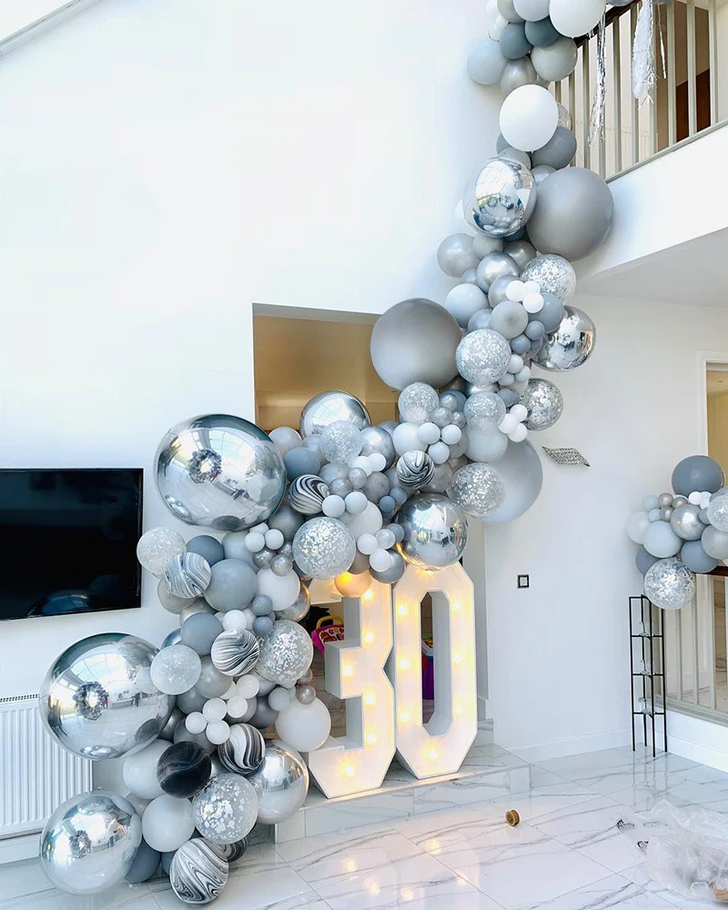 136pcs Marble Agate Balloons Garland Kit Black White Grey Balloon