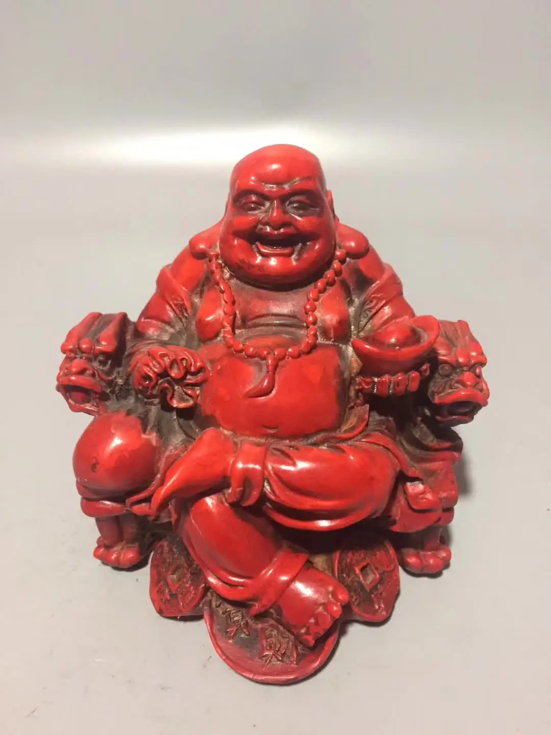 Китайский ручной работы красный коралловый резной Maitreya Будда счастливый будда