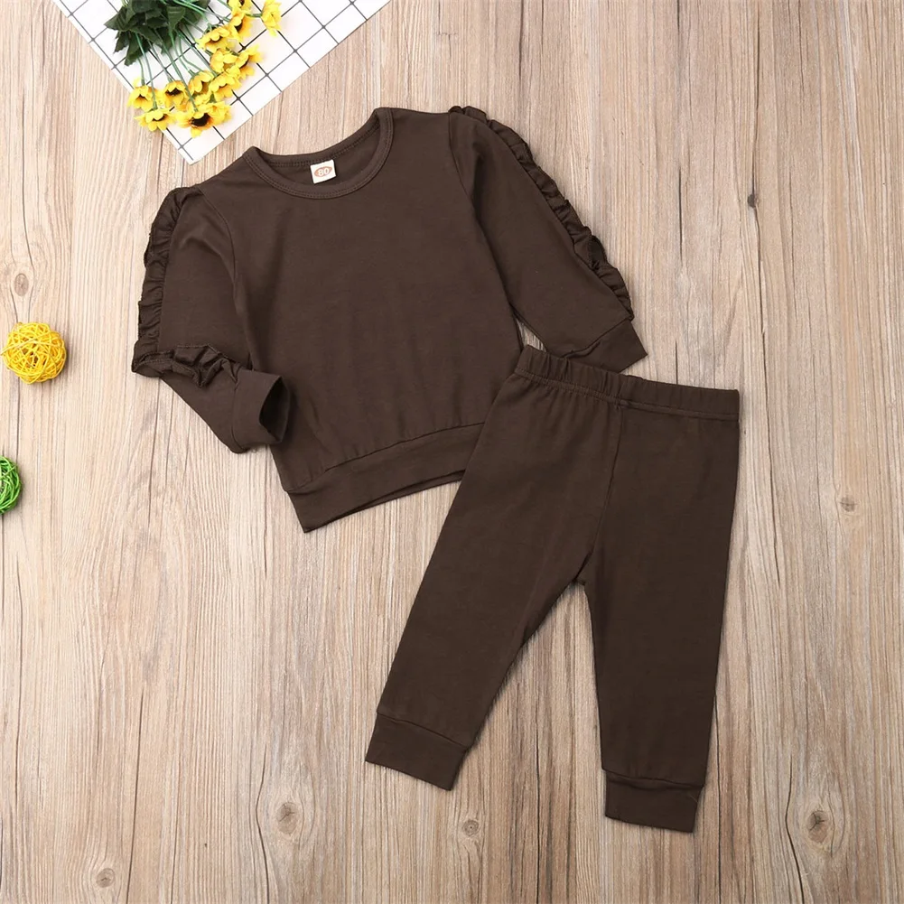 2 предмета, футболка с длинными рукавами для маленьких девочек топ+ длинные штаны, леггинсы, комплект осенний свитер, спортивный костюм