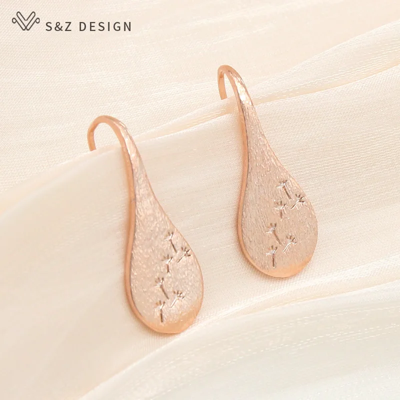 S&Z DESIGN New Bohemia Dandelion Dangle Earrings For Women Wedding Party Jewelry Rose Gold Color Gifts