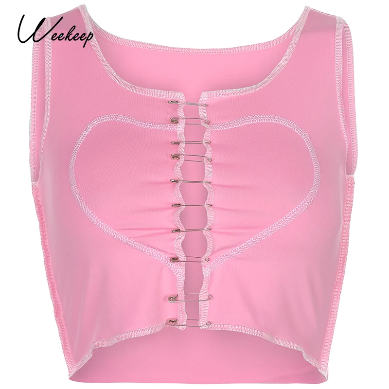 Женский топ без рукавов Weekeep розовый модные вечерние Клубные Топы в стиле панк