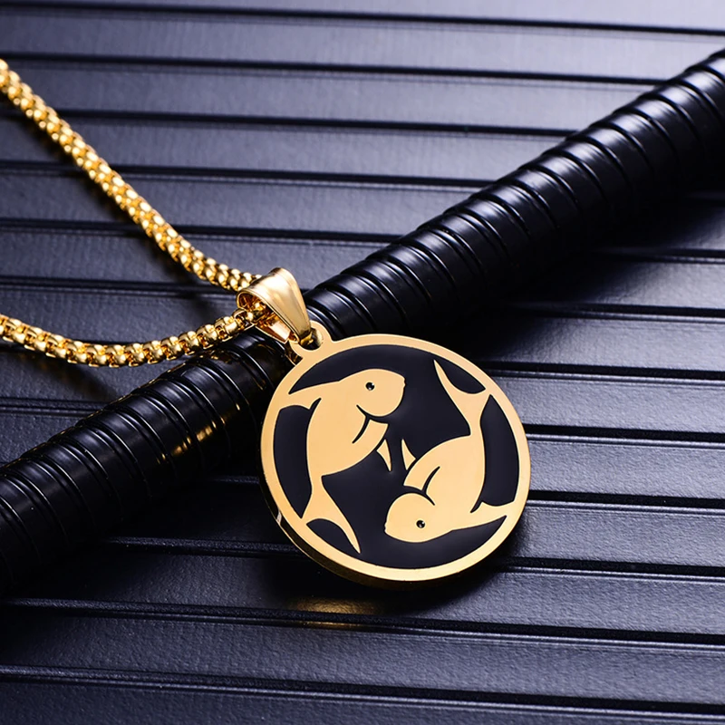 oulai777 Zodiac sign 12 constellation pendants necklace men stainless steel male accessories simple gold necklace chains