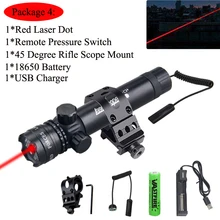 Tactical Green/Red Laser Dot Sight Adjustable Up Down Left Right Weapon Light+45° Rifle Scope Mount+Remote Switch+18650+Charger 