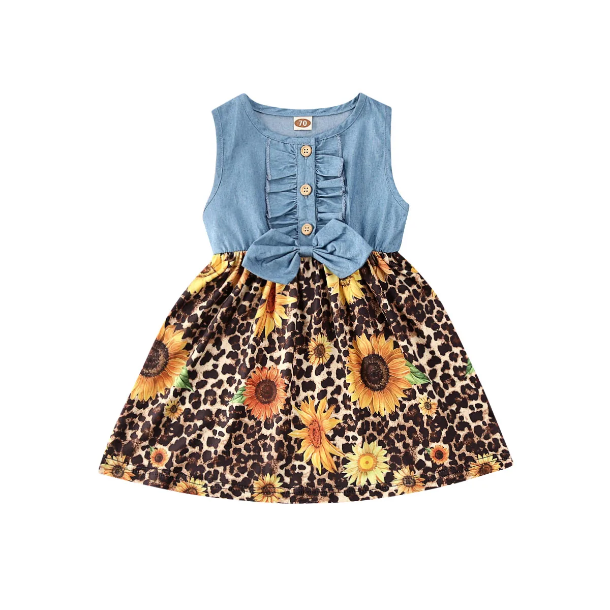 6M-5Y Flower Toddler Newborn Kid Baby Girls Denim Dress Sunflower Bow Ruffles For Summer Children Costumes | Детская одежда и