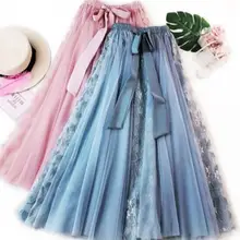 Новая юбка из тюля элегантные кружевные плиссированные юбки-пачки Женская винтажная длинная юбка лолита Saias faldas Женская DV565