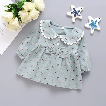 

NEW Newborn Infant Baby Girls Kids Winter Dress Kids Long Sleeve Floral Cherry Dot Cotton Bow Dress Outfits Set Clothes for 0-4T