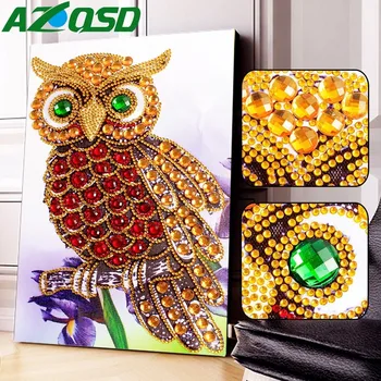 

AZQSD Diamond Painting Animal Special Shaped Partial Wall Art DIY Diamond Mosaic Owl Round Drill Home Decor Gift