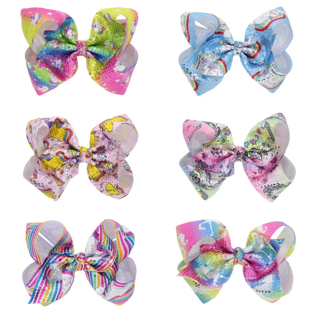 

Europe And America Child Models Sequin Bow Barrettes Foreign Trade Laser Sequin Ultra Large Bow Unicorn Clip