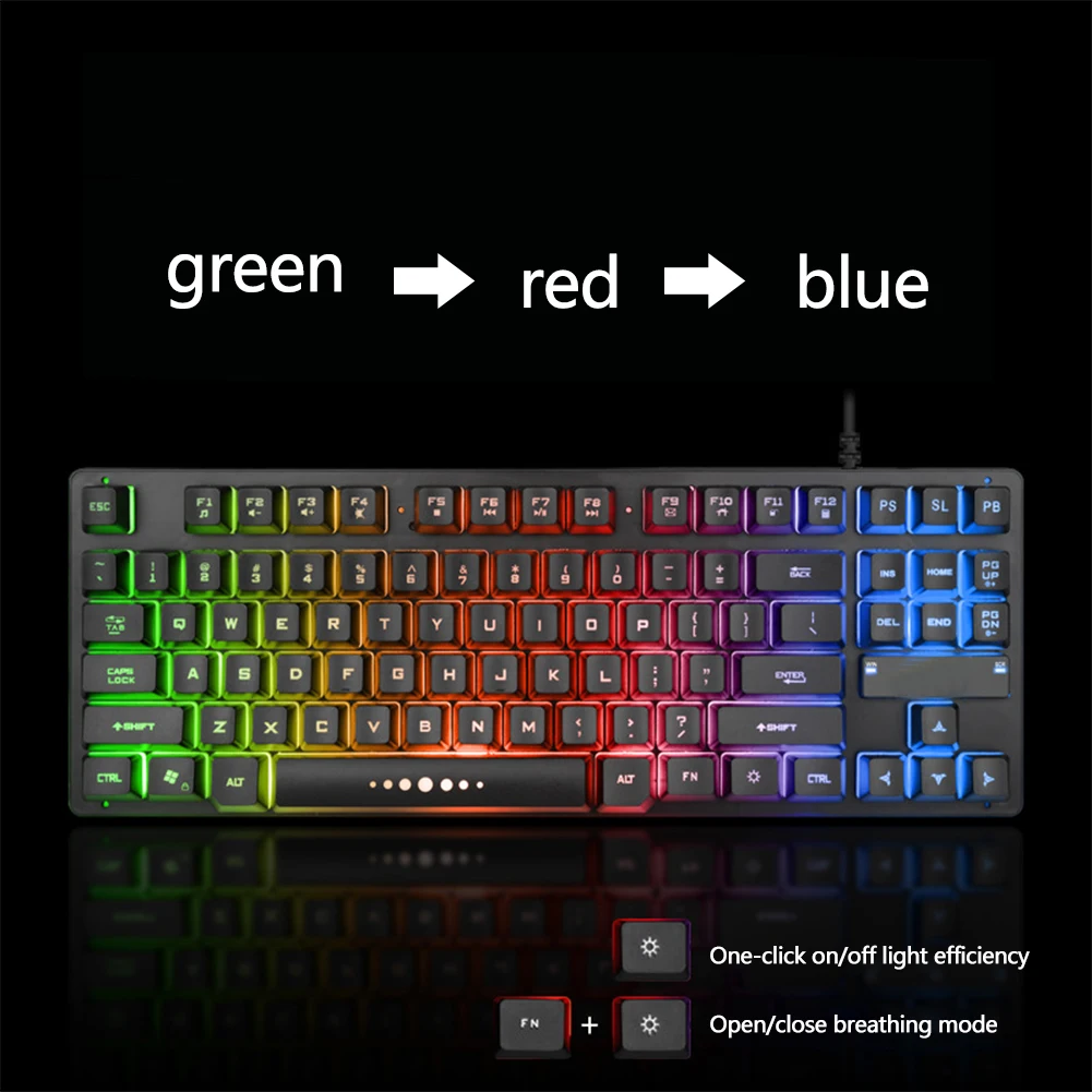 K87 USB Проводная Механическая клавиатура игровая ПК клавиатура с RGB 3 цвета подсветка 87 клавиатуры