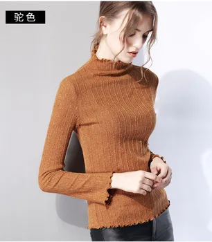 

Women's T-shirt turtleneck 2020 spring and autumn new knitted large size shirt women's half turtleneck bottoming shirt