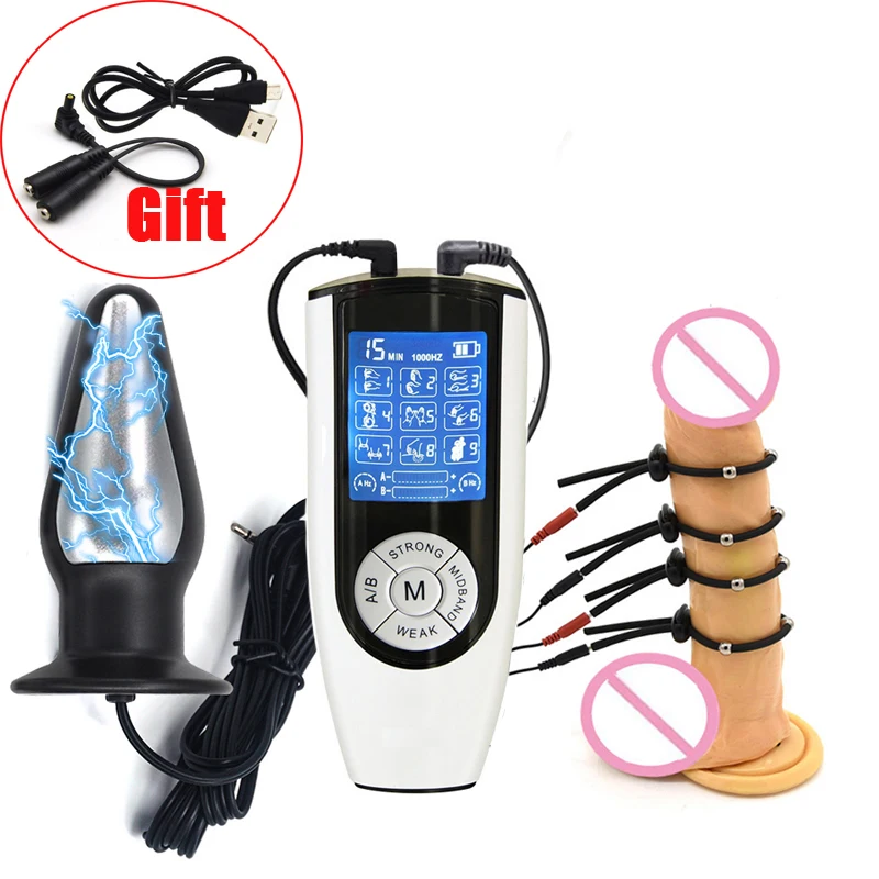 Electro Sex Toys Electric Sex Toys Penis Rings Super Strong BDSM Electric Shock Pulse Big Anal Butt Plug Prostate Massage Estim Bead Penis Delay Ring Men Orgasm Sex Tool Kit