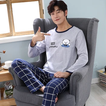 

Men's Pyjamas Casual Sleepwear Long Sleeve NIghtwear Set Male Soft Leisure Cotton Homewear Round Neck Pajamas