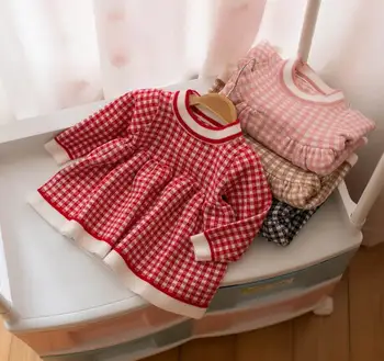 

Wholesale Plaid Sweater Dresses for Baby Girl Knitting Wool Long Sleeve Sweet Dress for Baby Clothes 0-4T E8814