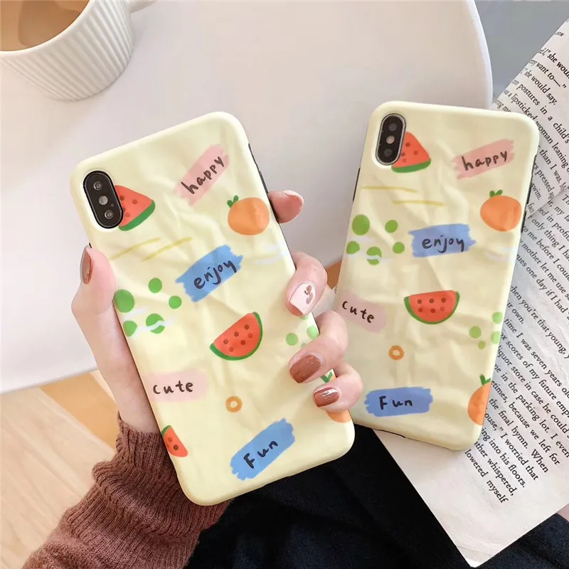 

Cute doodle fruit phone case For iphone XS MAX XR X 6 6s 7 8plus case fashion wrinkled paper soft shell TPU back cover