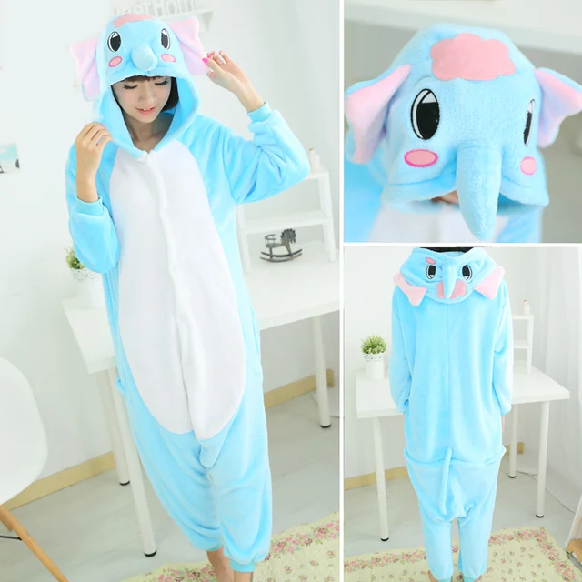 Women Unicorn Totoro Panda Onesies Unisex Winter Men Bear Onesies Kids Nightwear Anime Cosplay Costume Flannel Sleepwear Pajamas elephant