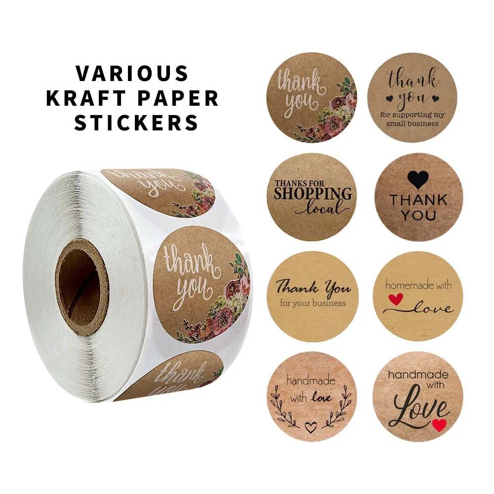500Pcs/roll Christmas Kraft Handmade Stickers Thank You Label Sealing Supplies ~ 