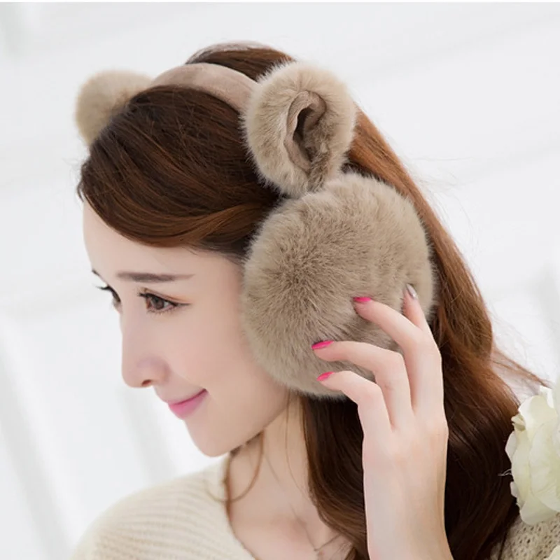 Winter Faux Fur Big Earmuffs Warmer Thicken Plush Fluffy Ear Muffs Solid Earlap Women Cute Soft Earmuffs