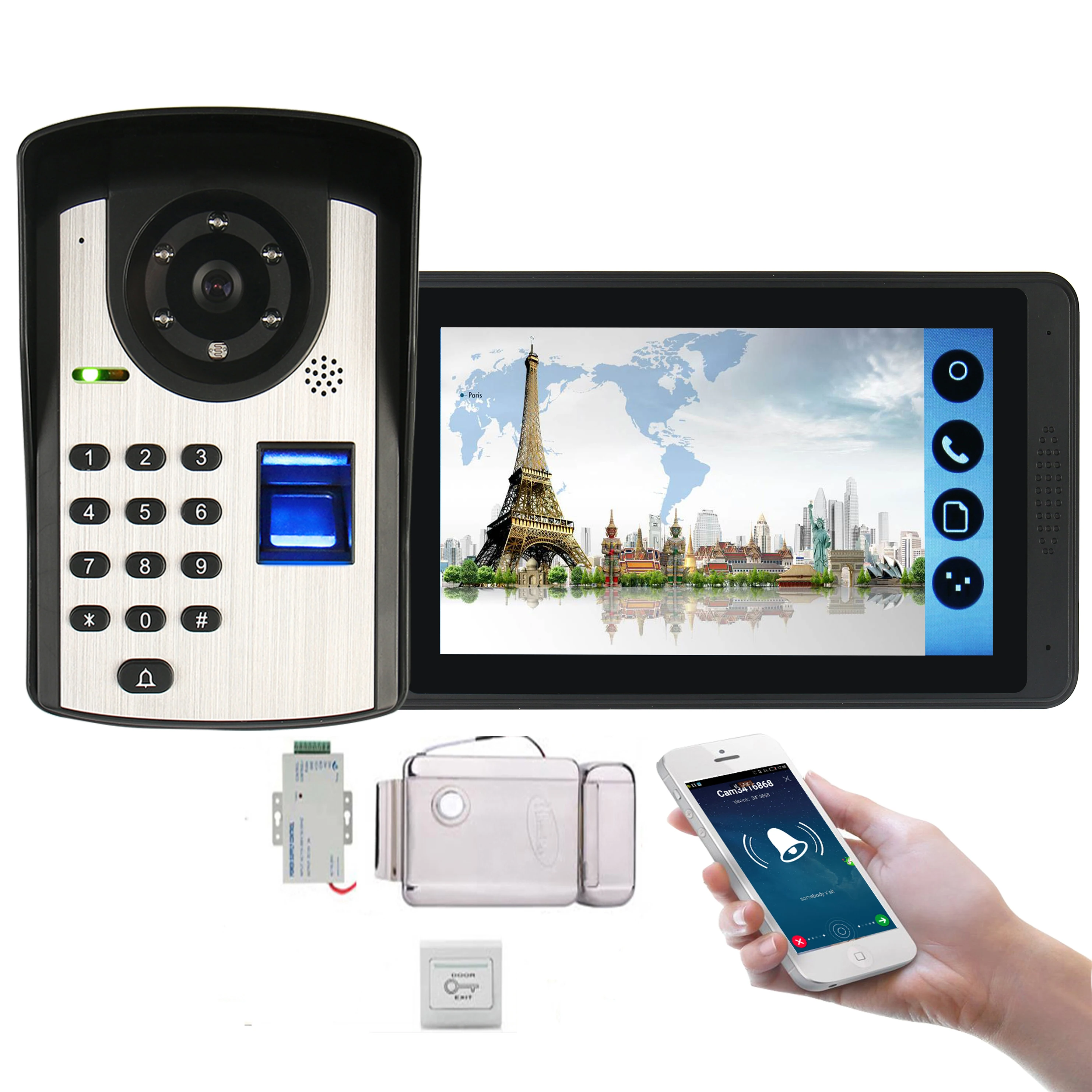 

YobangSecurity 7 Inch Monitor Wifi Wireless Video Door Phone APP Control Video Intercom Doorbell Camera+Door Lock Power Supply