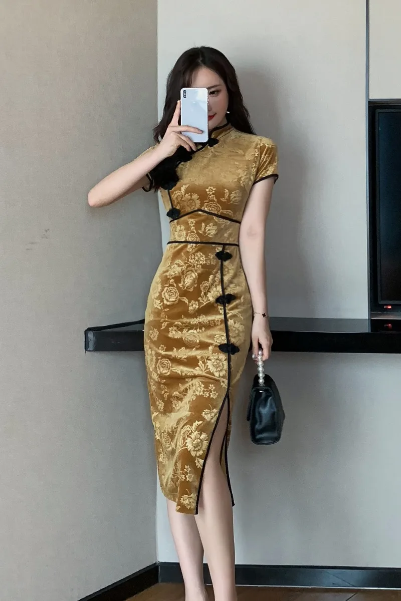 Китайское сексуальное ретро платье с цветочным принтом cheongsam женское белье в китайском стиле qipao с высоким разрезом Клубная вечерняя одежда