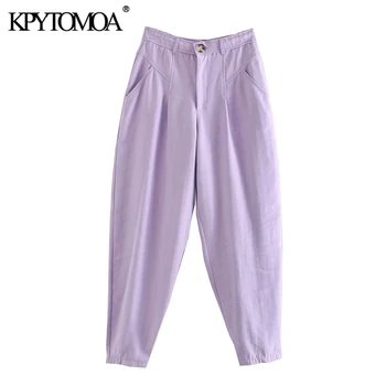 

KPYTOMOA Women 2020 Chic Fashion Pockets Harem Pants Vintage High Waist Zipper Fly Female Ankle Trousers Casual Pantalones Mujer