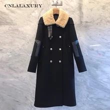 Зимнее женское Шерстяное Пальто с белым меховым воротником, женское двубортное шерстяное пальто в клетку, утепленное манто для женщин plaszcze damskie