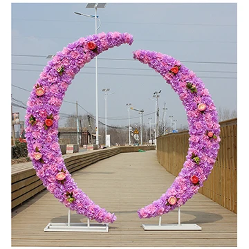 white arch purple Свадебные домашние вечерние металлические железные полумесяц арки фон с дорогой подставкой Искусственные Поддельные Цветы Луна дверь-арка украшения аксессуары - Цвет: white arch purple