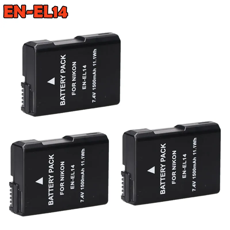 3 шт. EN-EL14 EN-EL14a ENEL14 EL14 батареи+ ЖК-зарядное устройство для Nikon P7800, P7100, D3400, D5500, D5300, D5200, D3200, D3300, D5100, D3100 - Цвет: 3battery
