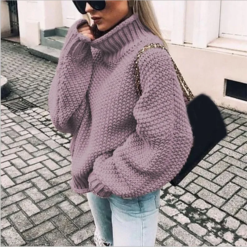 

Autumn Winter Women Loose Turtleneck Sweater Solid Long Sleeve Knitted Sweater Pullover Pullovers Fashion Warm Casual Jumper