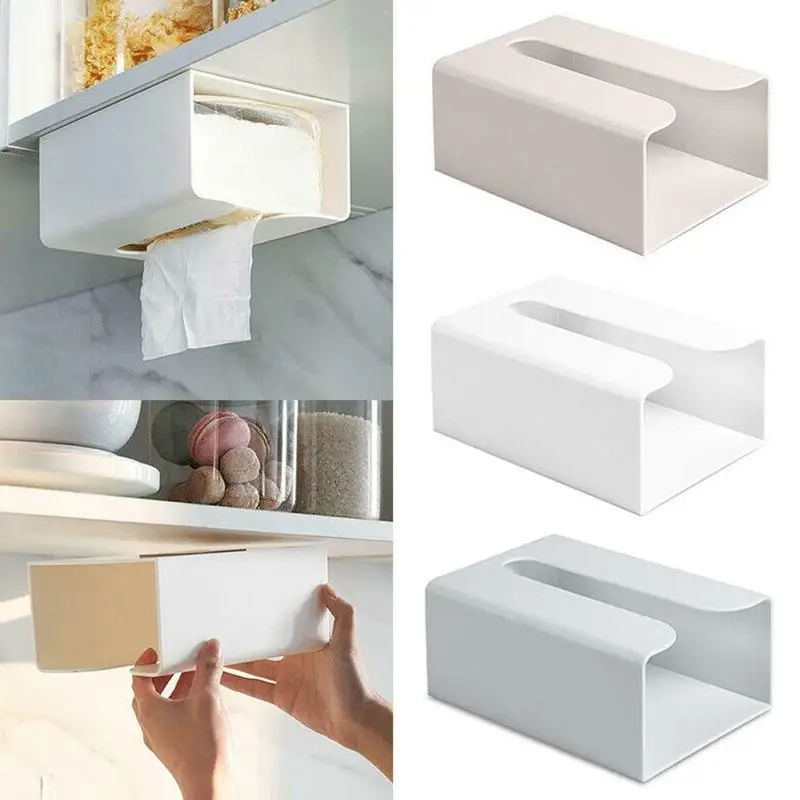 Punch-free Paste Wall Hanging Tissue Box Cabinet Under Paper Towel Rack Kitchen Paper Storage Rack Wall-mounted Tissue Box
