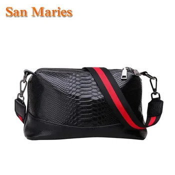 

San Maries Women's Designer Luxury Fashion High Quality Cow Leather Women Crocodile Shoulder Messenger Bags 2 Straps 3 Zippers