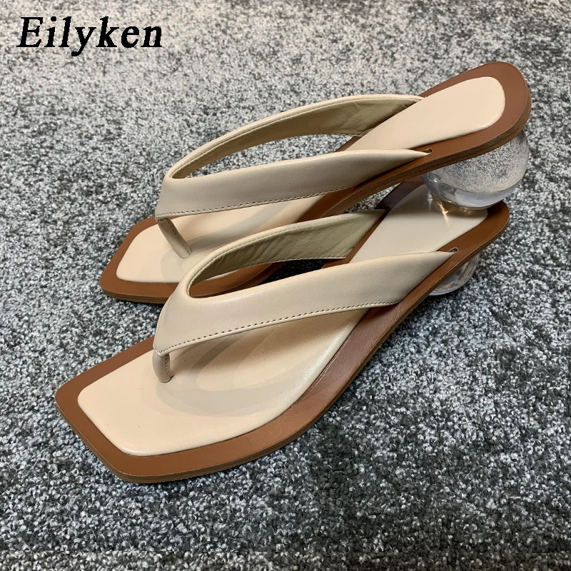 Eilyken/Коллекция года; летние шлепанцы; прозрачные шлепанцы на среднем каблуке; модные шлепанцы на каблуке с круглым носком; женская обувь для вечеринок - Цвет: Apricot