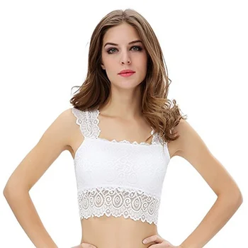 

Comfortable Lace Overlay Padded Bra Women Lace Vest Bra Crop Top Padded Boob Tube 2 Color