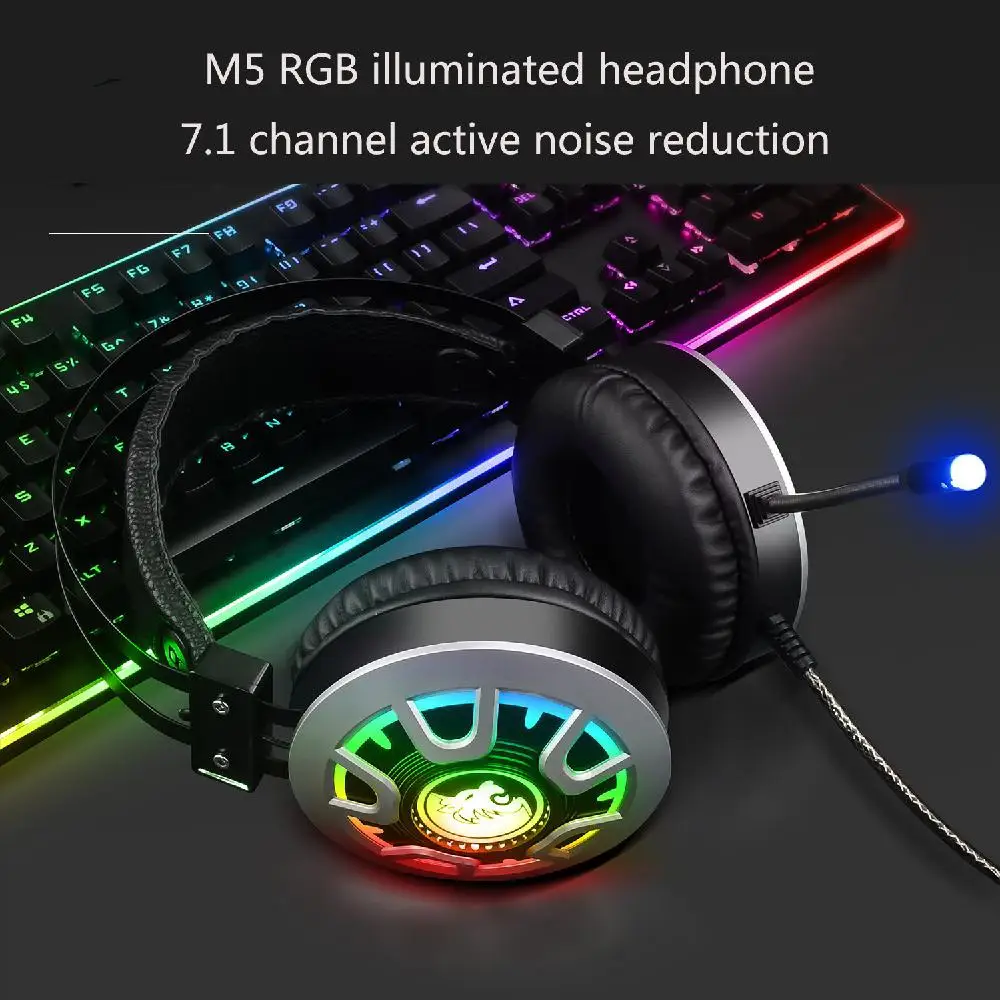 Professional PC Gaming Headphones With Microphone 7.1 Surround Sound Noise Reduction On-Earcup Control RGB LED Lights | Электроника