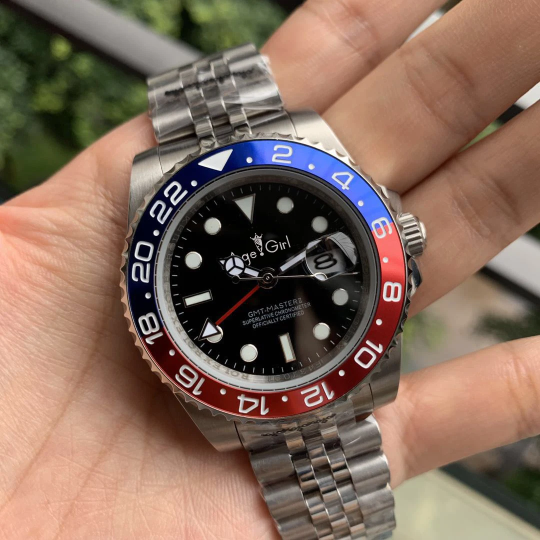 

Famous Brand New Men Automatic Mechanical Watch Red Black Blue Ceramic Bezel GMT II Stainless Steel Sapphire Jubilee 116710 AAA+