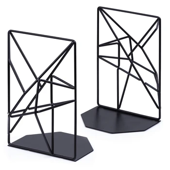 

HOT-Bookends Black,Decorative Metal Book Ends Supports for Shelves,Unique Geometric Design for Shelves,Kitchen Cookbooks,Decorat