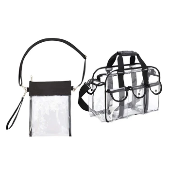 

1Pcs Clear Travel Makeup Bag Shoulder Strap Adjustable & 1Pcs Clear Cross-Body Purse Bag