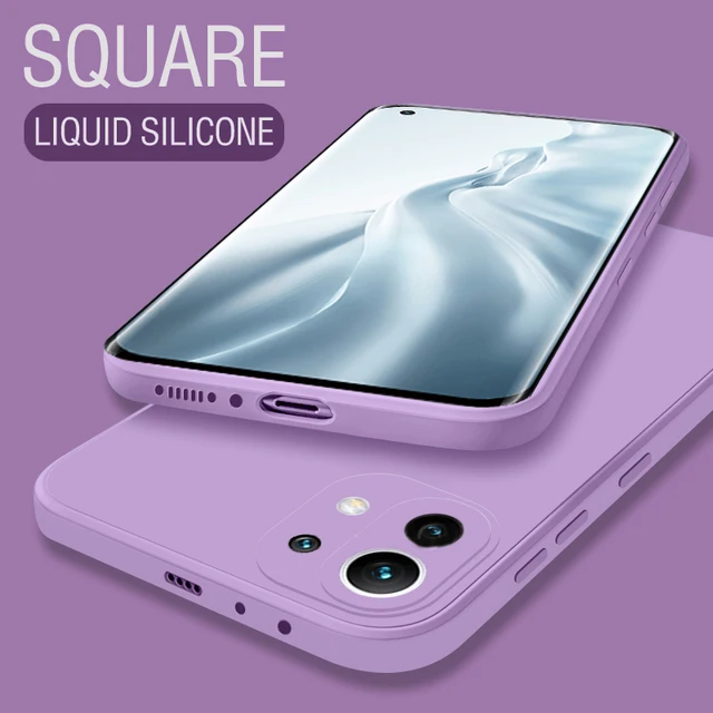 Square Liquid Silicone Case For Xiaomi Mi 8|Mi 9|Mi CC9|Mi 9SE|Mi 10|Mi 10T Lite|Mi 10 Pro|Mi 11|Coque Slim Matte Soft Cover Grass Purple