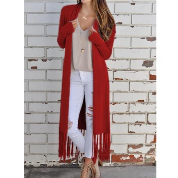 

Women Tassel Cardigan Sweaters Autumn Lady Solid Long Sleeve Soft Sweaters Femme Warm Soft Sweaters Robe Femme