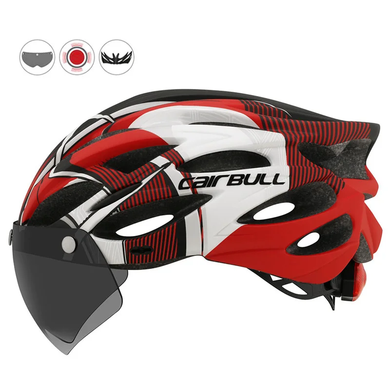 

Multi-functional Mtb Bicycle Helmet with Rear Light Ultralight Cycling Helmet with TT Lens & Visor Mountain Road Bike Helmet