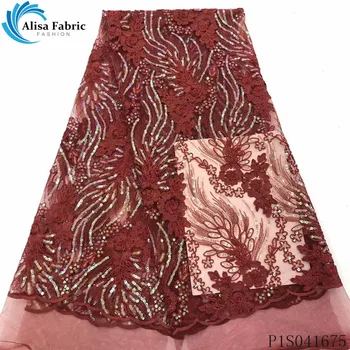 

Alisa latest french net lace fabric 2020 high quality embroidery nigerian tulle fabrics african sequins laces for garment sewing