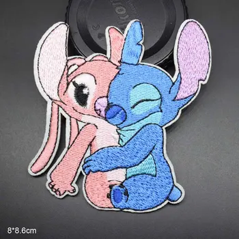 

Cartoon Blue Animal With Long Ears Hug Lover Iron on Embroidered Cloth Clothes Patch For Clothing Girls Boys Lilo Wholesale