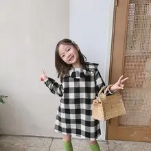 Клетчатое платье в Корейском стиле для девочек модные осенние хлопковые платья для девочек от 1 до 7 лет PX510