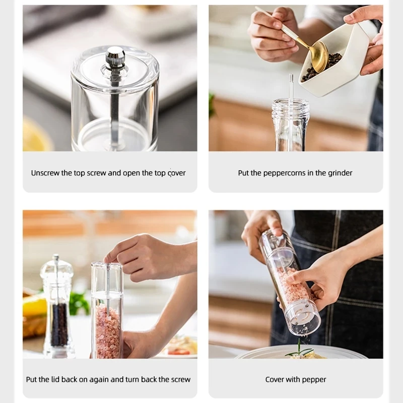 Acrylic Spice Pepper Mill Salt Grinder Adjustable Ceramic Grinders Kitchen Set